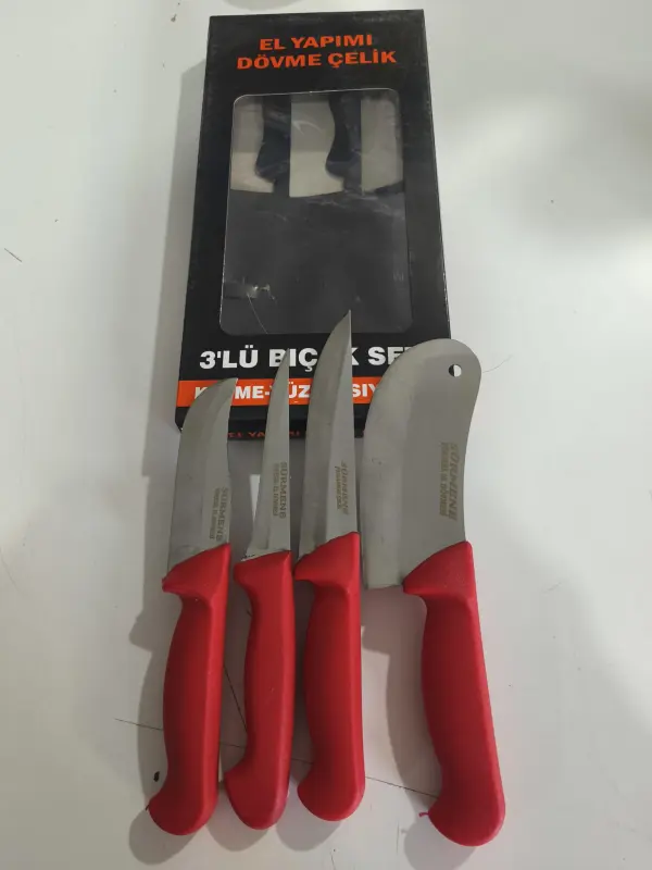 LÜX SÜRMENE BIÇAĞI EL YAPIMI 4*LÜ SET (KIRMIZI)