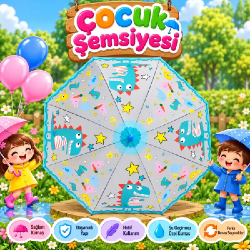 Çocuk Şemsiyesi Figürlü - Turkuaz