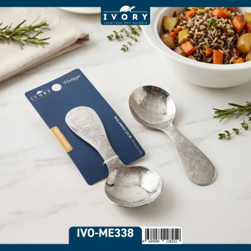 İvory vintage paslanmaz çelik servis kaşığı (IVO-ME338 GÜMÜŞ)