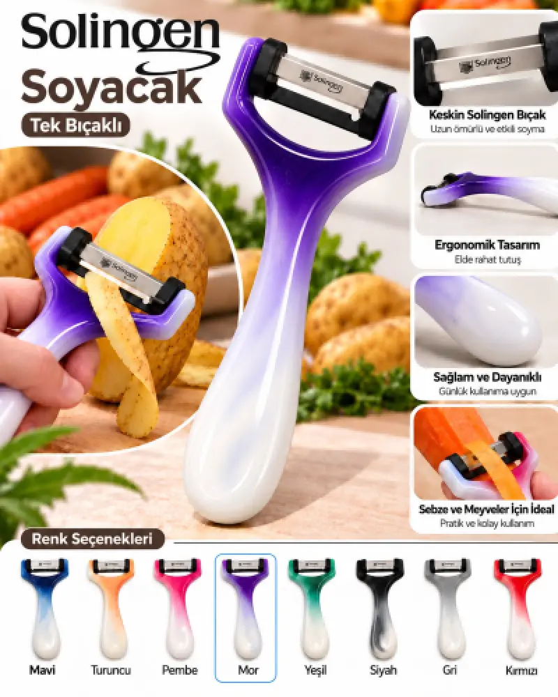 Solingen Sapan Soyacak Tek Bıçaklı Ebruli - [Mor]