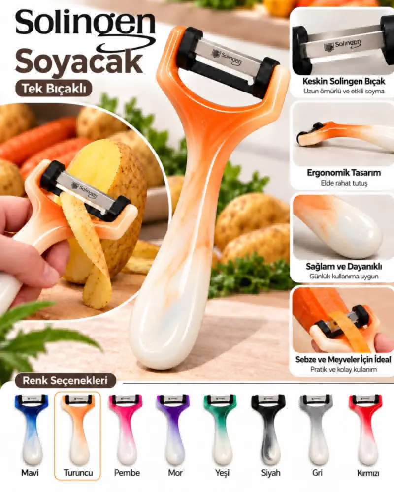 Solingen Sapan Soyacak Tek Bıçaklı Ebruli - [Turuncu]