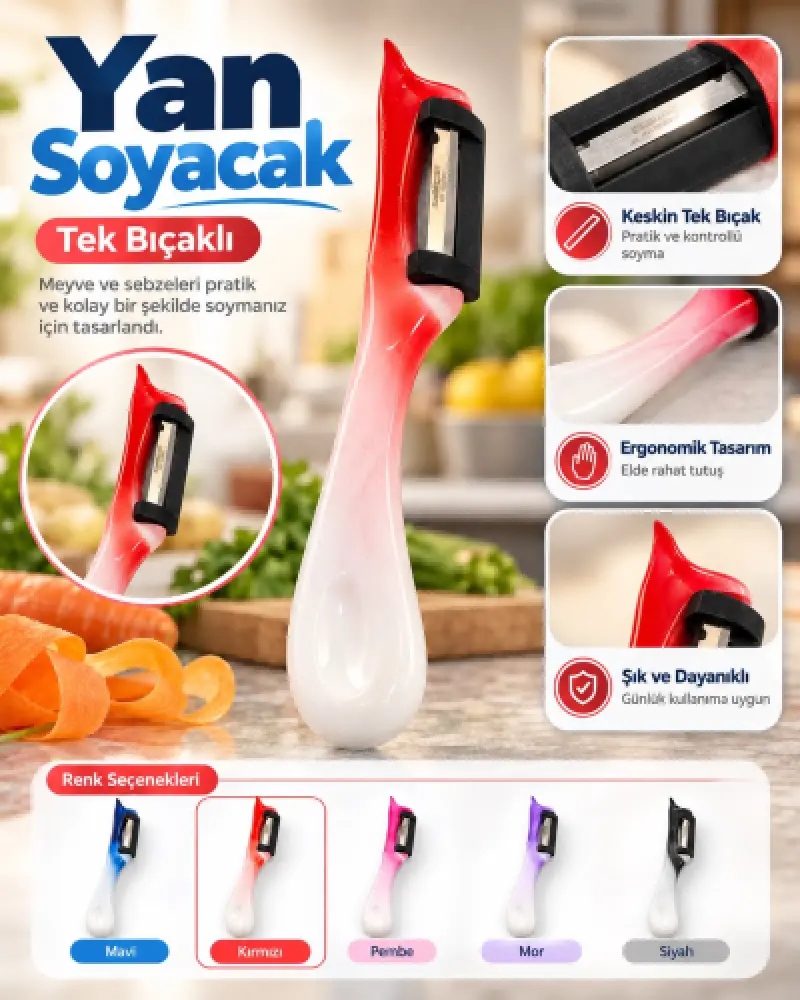 Solingen Yan Soyacak Tek Bıçaklı Ebruli - [kırmızı]