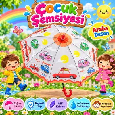 Çocuk Şemsiyesi Figürlü - Kırmızı