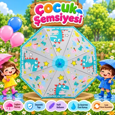 Çocuk Şemsiyesi Figürlü - Turkuaz
