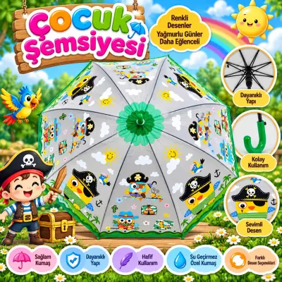 Çocuk Şemsiyesi Figürlü - Yeşil