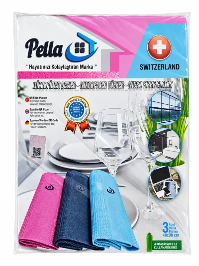Pella RENKLİ SERİ İthal 3'lü Mikrofiber Temizlik Bezi 40X60 cm. ( 20 li paket )