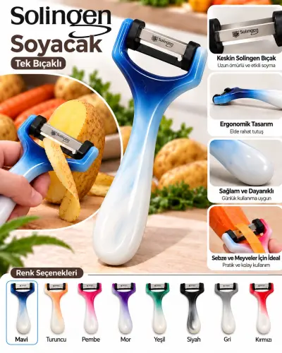 Solingen Sapan Soyacak Tek Bıçaklı Ebruli - [Mavi]
