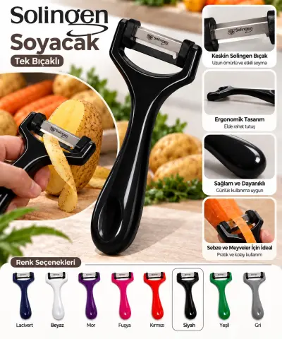 Solingen Sapan Soyacak Tek Bıçaklı Simli - [Siyah]