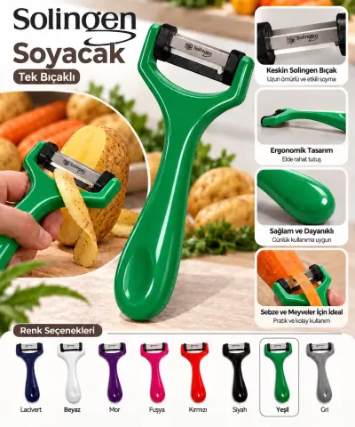 Solingen Sapan Soyacak Tek Bıçaklı Simli - [Yeşil]