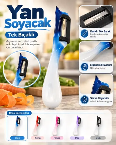 Solingen Yan Soyacak Tek Bıçaklı Ebruli - [Mavi]