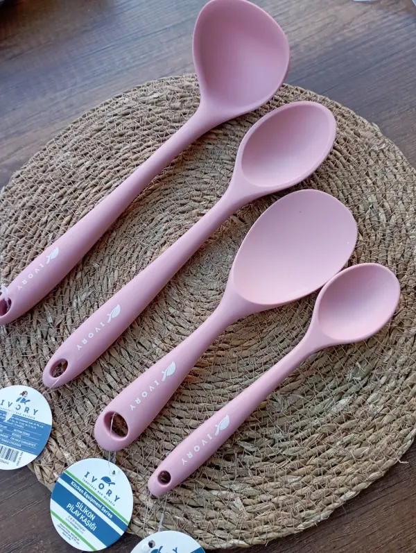 İvory Silikon 4 lü Set (Kepçe-Pilav-Derin-Mini) PEMBE